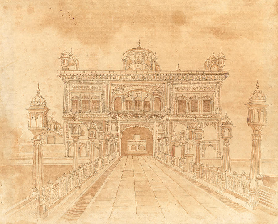 The gateway to the Golden Temple at Amritsar, viewed from the causeway British School, early 20th Ce Painting by Artistic Rifki