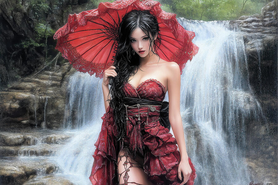 The Geisha and the Waterfall Digital Art by JC Findley The Geisha and the Waterfall Digital Art by JC Findley