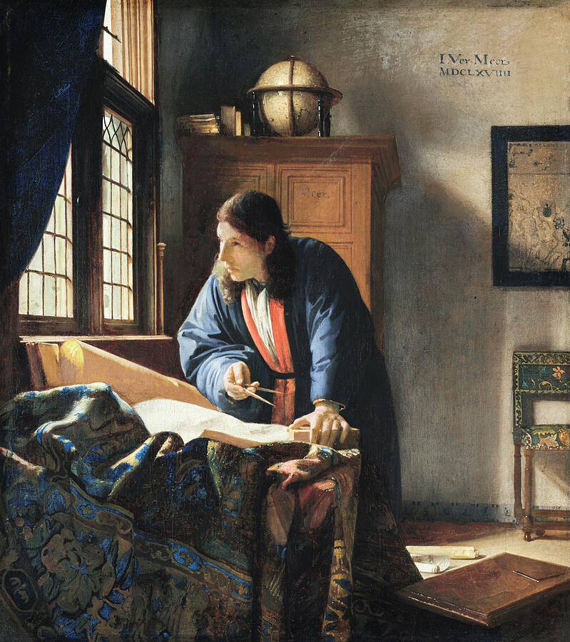 Vintage Painting - The Geographer by Johannes Vermeer 1668  by Johannes Vermeer