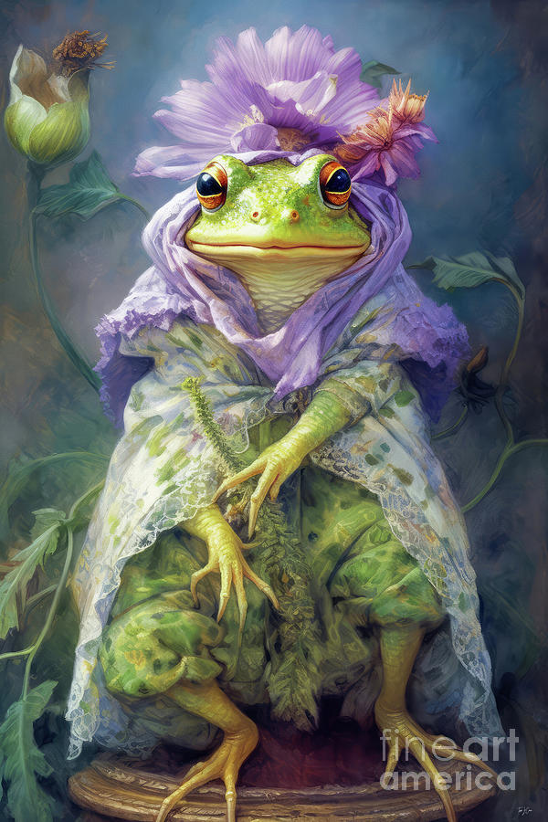 The Gerbera Daisy Queen Bullfrog Painting by Tina LeCour