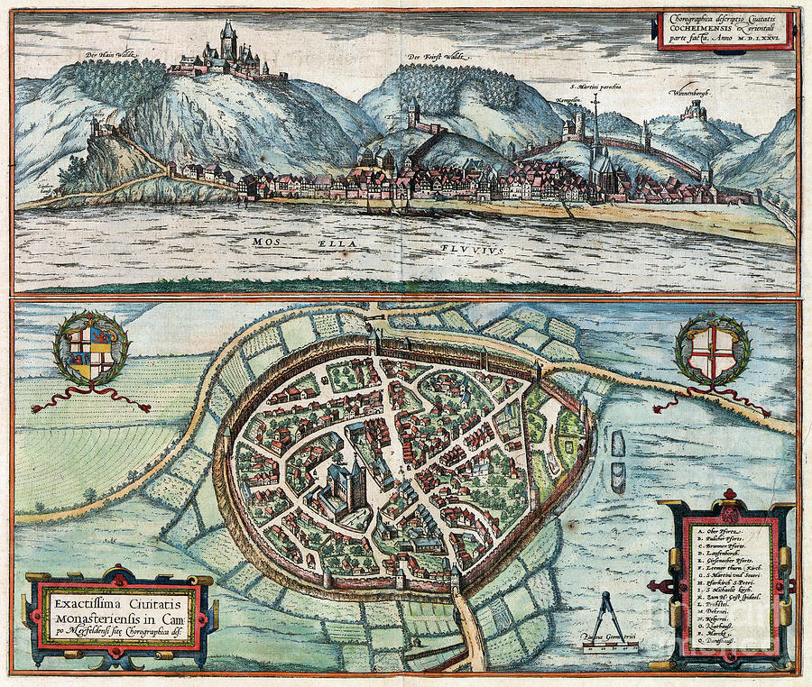 The German cities of Cochem and Munstermaifeld, 1598 Drawing by Georg Braun and Franz Hogenberg