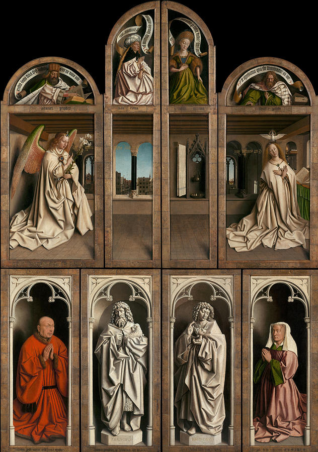 Jan Van Eyck Painting - The Ghent Altarpiece  closed  after restauration   by Jan van Eyck