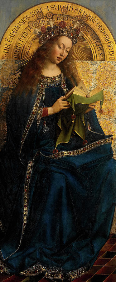 Jan Van Eyck Painting - The Ghent Altarpiece Open, Virgin Mary by Jan Van Eyck