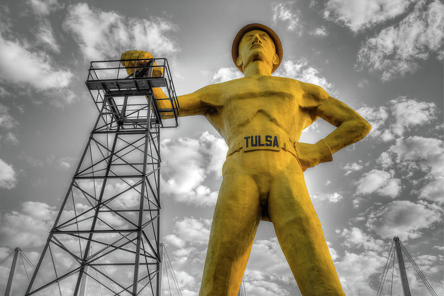 Tulsa Driller Photograph - The Giant Golden Driller - Tulsa Oklahoma Selective Color by Gregory Ballos