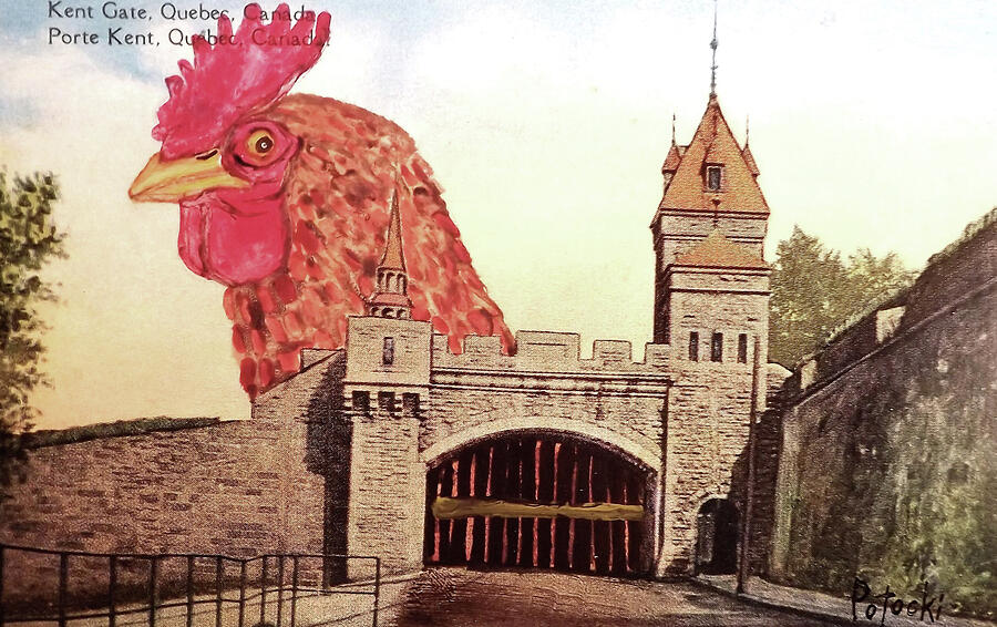 The Giant Rooster of Kent Gate Quebec Painting by Jo Potocki The Giant Rooster of Kent Gate Quebec Painting by Jo Potocki