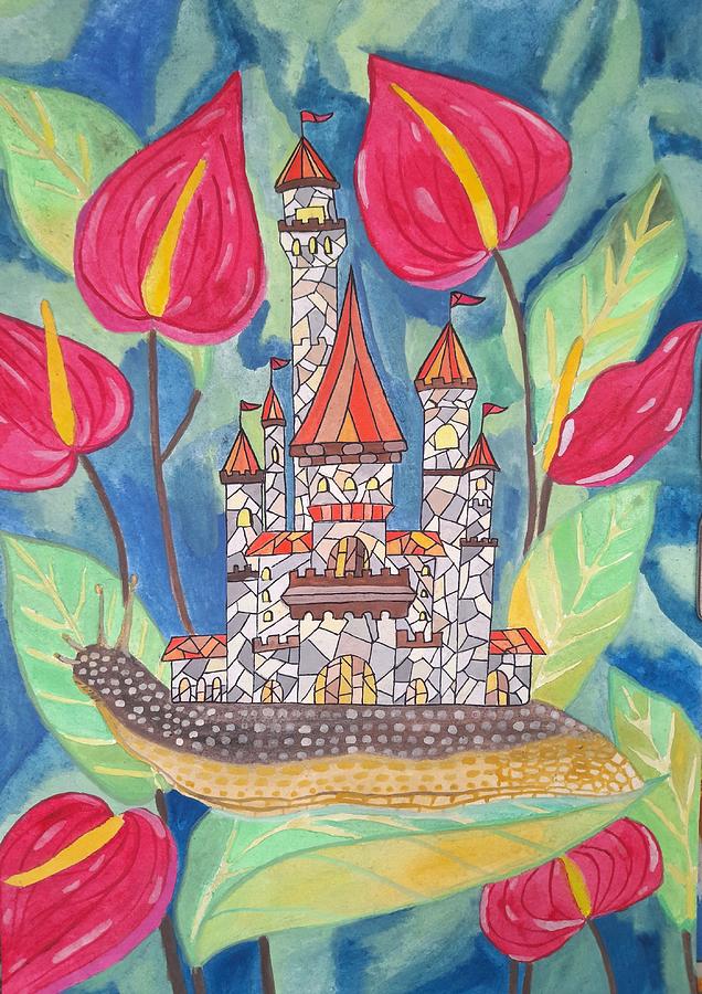 The Giant Snail And Its Stained Glass Castle Mixed Media