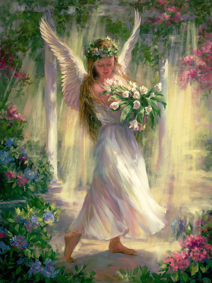 Flower Painting - The Gift Giver Angel by Laurie Snow Hein