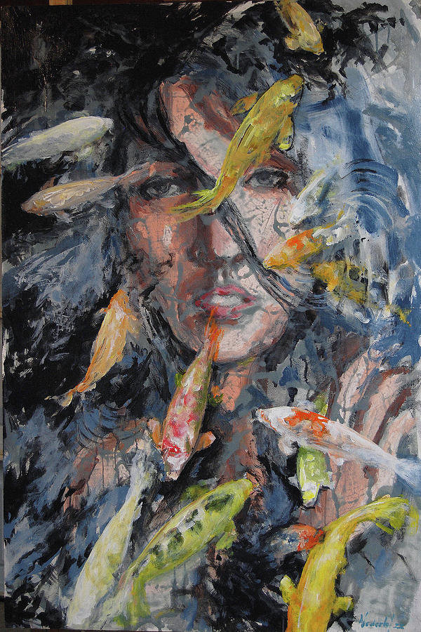 The Girl And Koi Painting by Rick Nederlof
