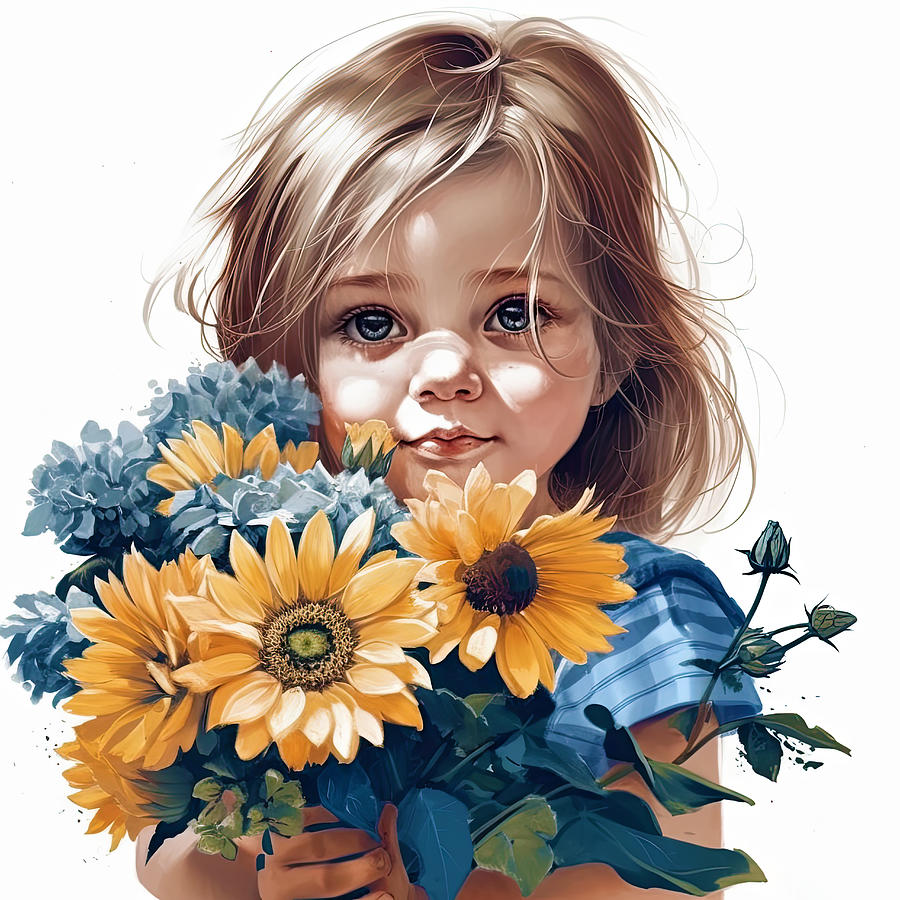The Girl with Sunflowers Digital Art by Lily Malor