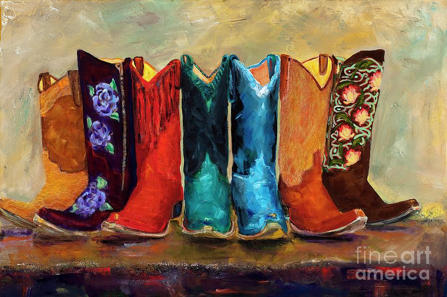 Boot Painting - The Girls Are Back In Town by Frances Marino