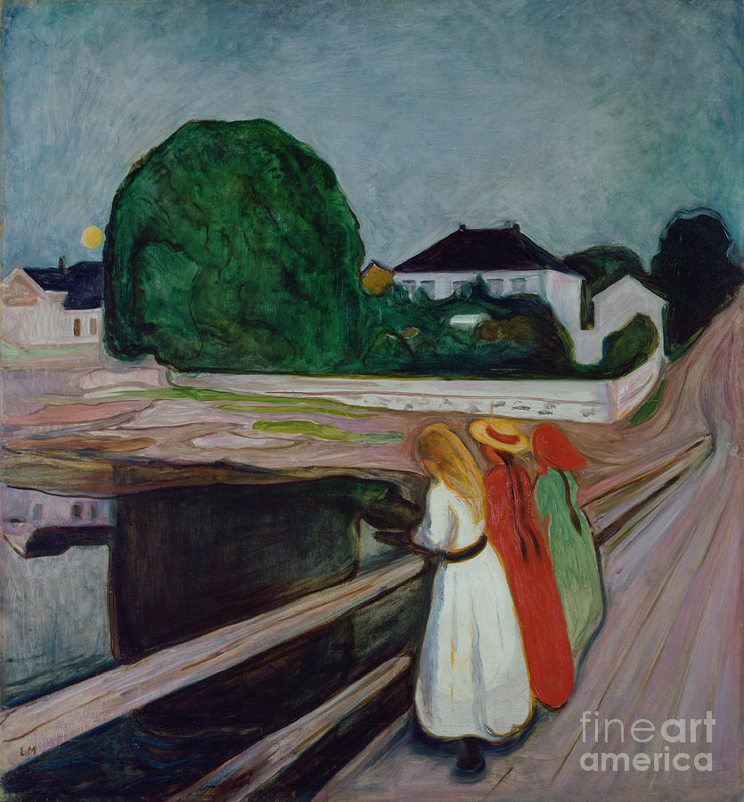 The girls on the bridge, 1901 Painting by O Vaering by Edvard Munch