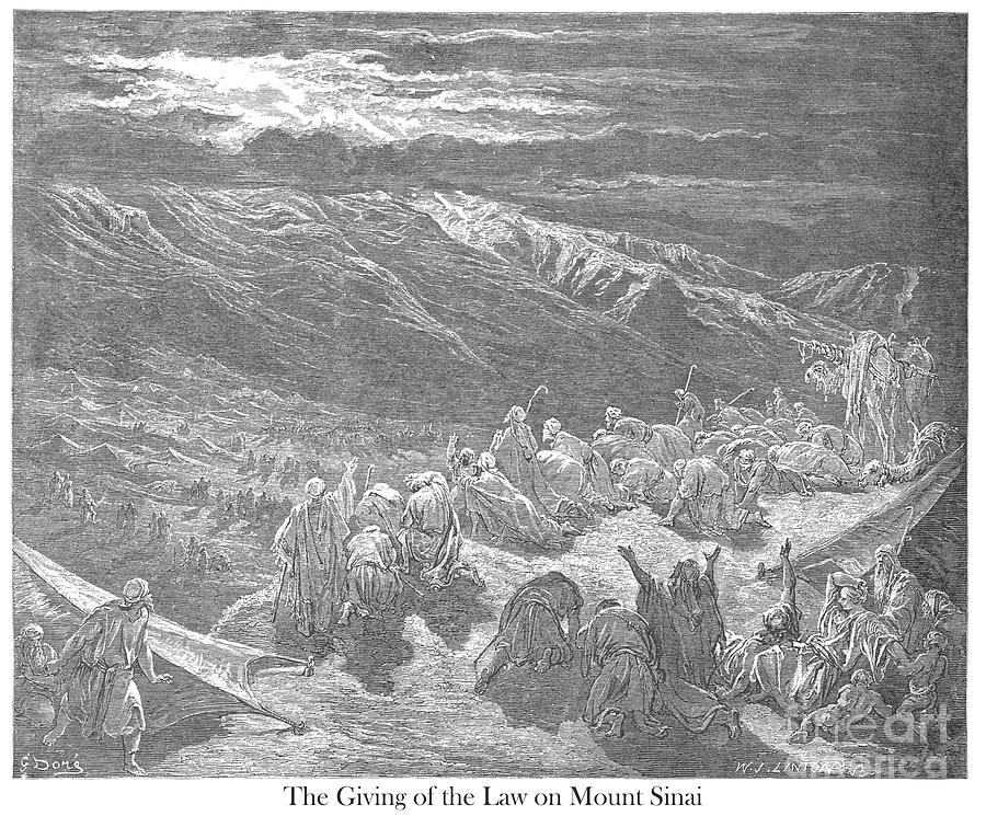 The Giving of the Law Upon Mt. Sinai by Gustave Dore v1 Drawing by Historic illustrations
