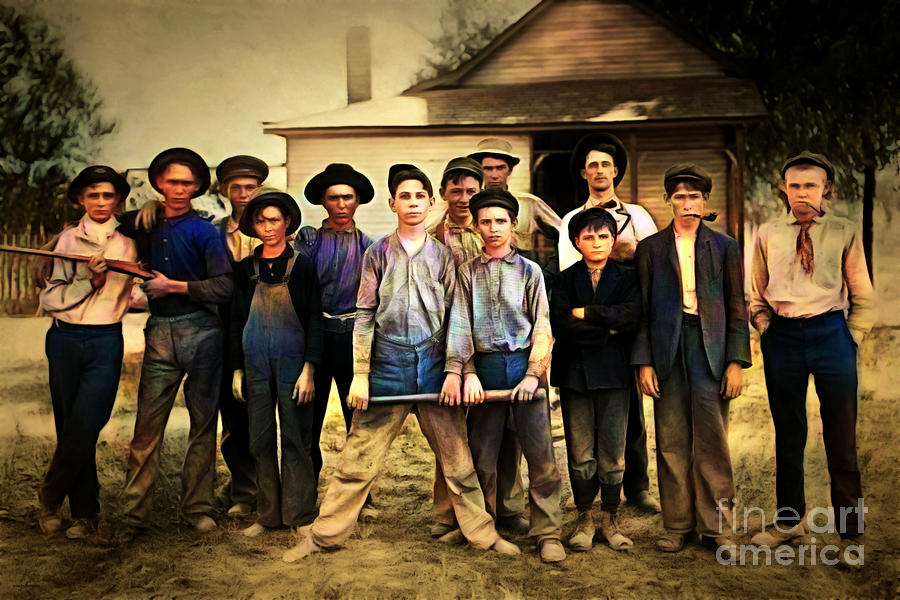 The Glass Workers Ball Team Indiana 1908 by Lewis Hine Colorized 20210401 Photograph by Wingsdomain Art and Photography