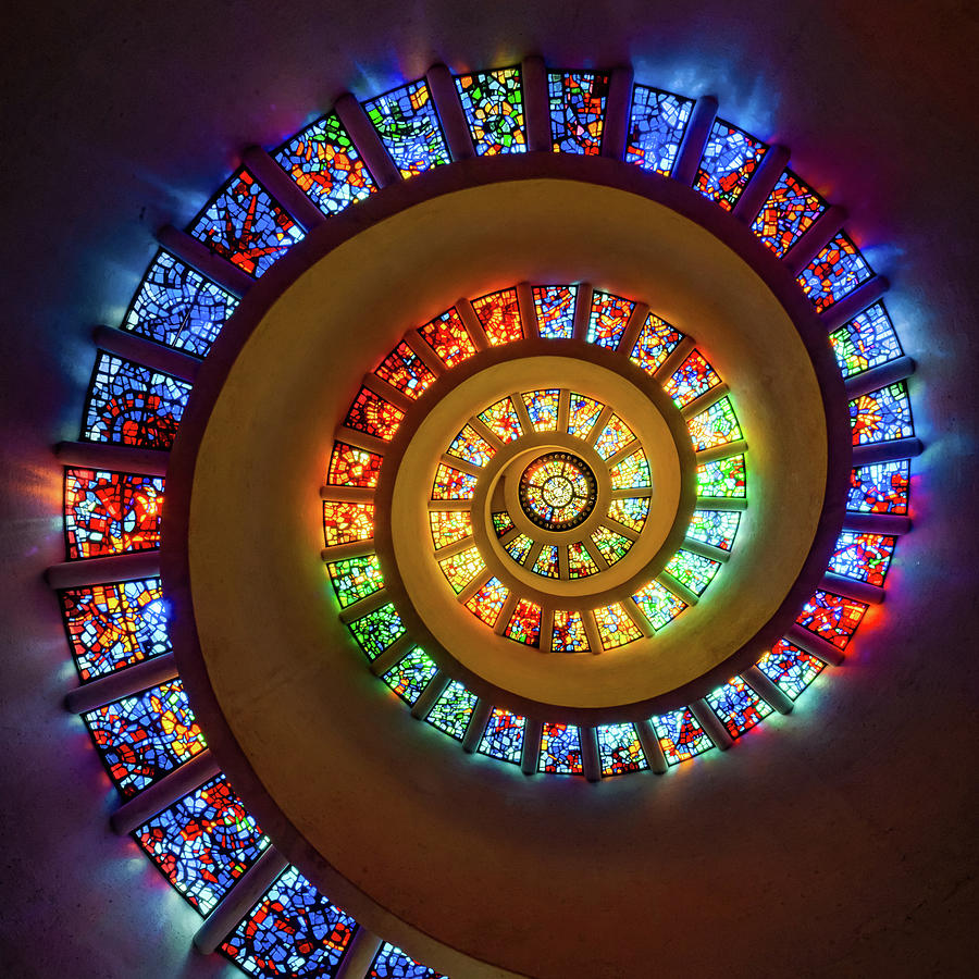 Dallas Landmark Photograph - The Glory Window - Dallas Thanks-Giving Square Chapel Stained Glass by Gregory Ballos