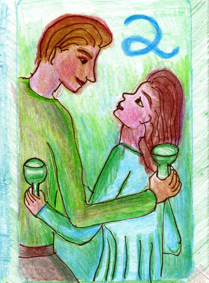 Tarot Drawing - The Glowing Tarot Cups 2 by Sushila Burgess Tarot Drawing - The Glowing Tarot Cups 2 by Sushila Burgess