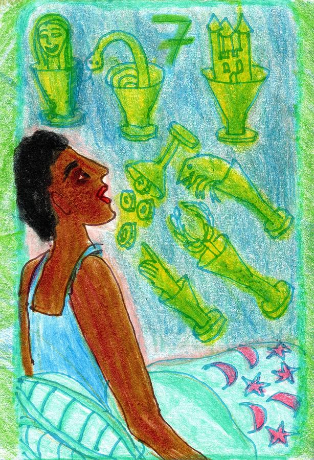Tarot Drawing - The Glowing Tarot Cups 7 by Sushila Burgess Tarot Drawing - The Glowing Tarot Cups 7 by Sushila Burgess