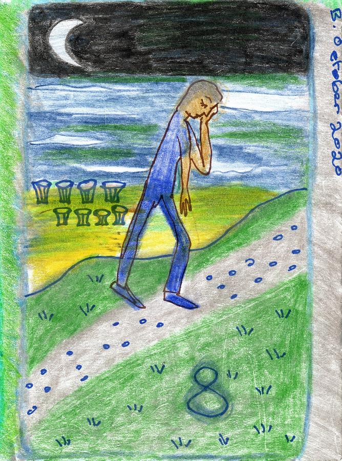 Tarot Drawing - The Glowing Tarot Cups 8 by Sushila Burgess Tarot Drawing - The Glowing Tarot Cups 8 by Sushila Burgess