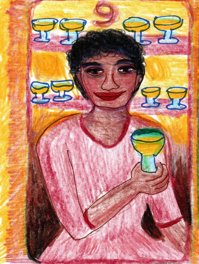 Tarot Drawing - The Glowing Tarot Cups 9 by Sushila Burgess Tarot Drawing - The Glowing Tarot Cups 9 by Sushila Burgess