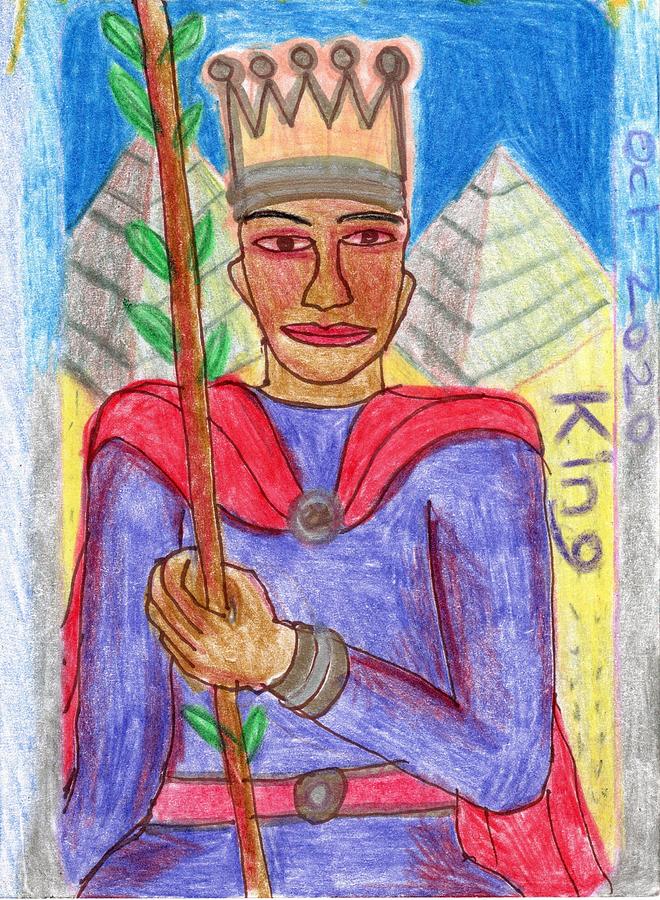 Tarot Drawing - The Glowing Tarot King of Wands by Sushila Burgess Tarot Drawing - The Glowing Tarot King of Wands by Sushila Burgess