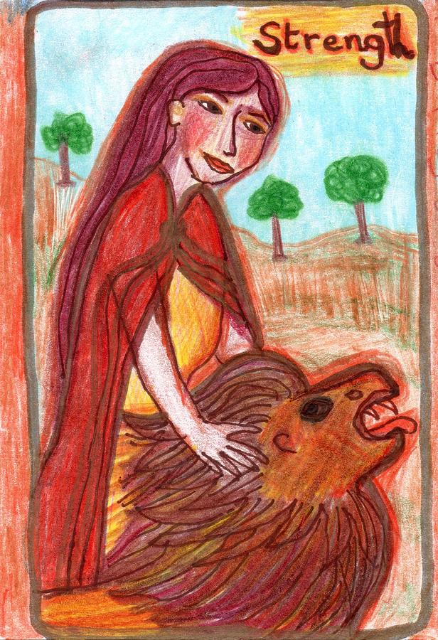 Tarot Drawing - The Glowing Tarot Major Arcana 11 by Sushila Burgess Tarot Drawing - The Glowing Tarot Major Arcana 11 by Sushila Burgess