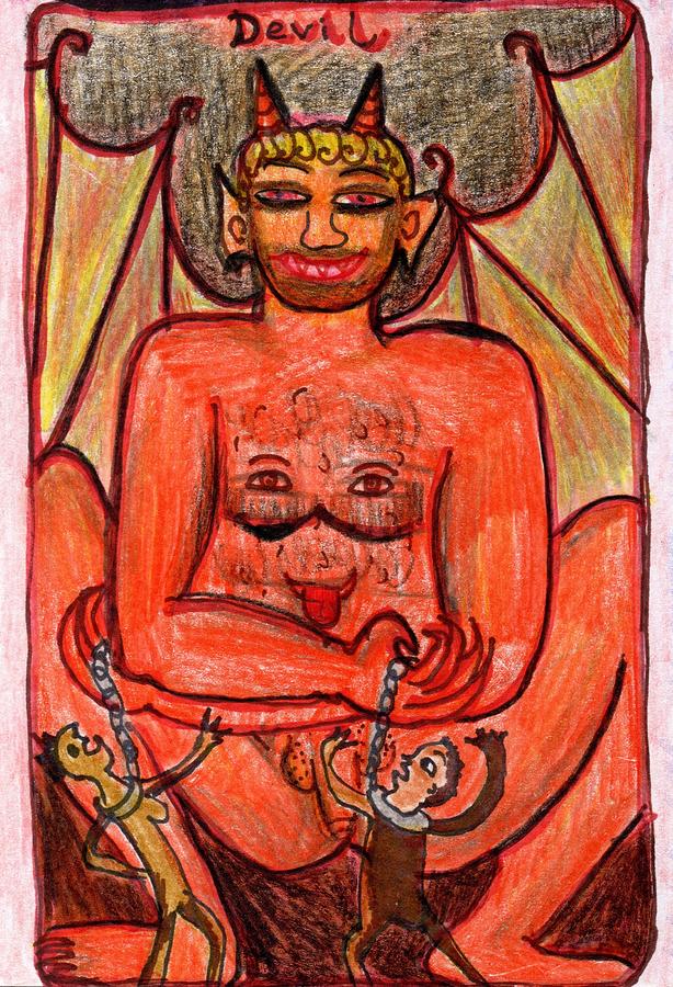 Tarot Drawing - The Glowing Tarot Major Arcana 15 by Sushila Burgess Tarot Drawing - The Glowing Tarot Major Arcana 15 by Sushila Burgess