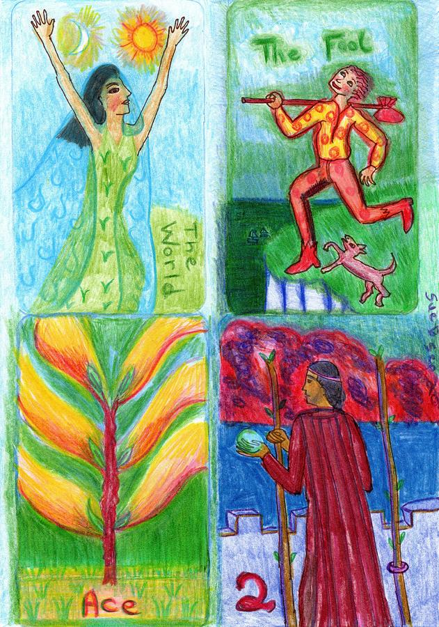 Tarot Drawing - The Glowing Tarot Major Arcana 21 to Wands 2 by Sushila Burgess Tarot Drawing - The Glowing Tarot Major Arcana 21 to Wands 2 by Sushila Burgess