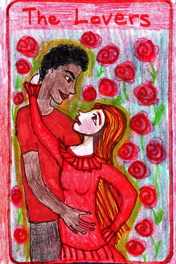 Tarot Drawing - The Glowing Tarot Major Arcana 6 by Sushila Burgess Tarot Drawing - The Glowing Tarot Major Arcana 6 by Sushila Burgess