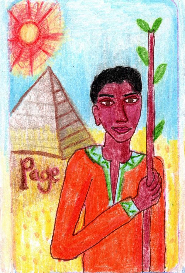 Tarot Drawing - The Glowing Tarot Page of Wands by Sushila Burgess Tarot Drawing - The Glowing Tarot Page of Wands by Sushila Burgess