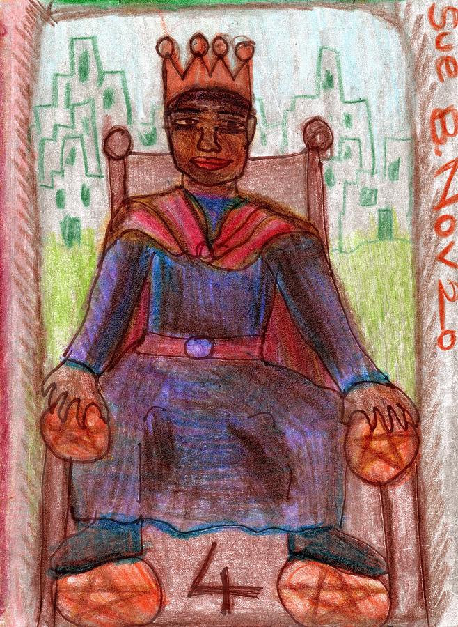 Tarot Drawing - The Glowing Tarot Pentacles 4 by Sushila Burgess Tarot Drawing - The Glowing Tarot Pentacles 4 by Sushila Burgess