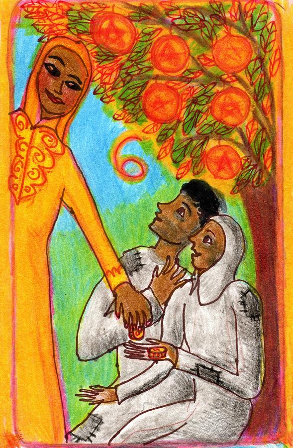 Tarot Drawing - The Glowing Tarot Pentacles 6 by Sushila Burgess Tarot Drawing - The Glowing Tarot Pentacles 6 by Sushila Burgess
