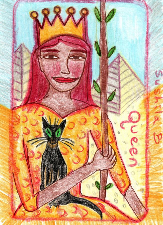 Tarot Drawing - The Glowing Tarot Queen of Wands by Sushila Burgess Tarot Drawing - The Glowing Tarot Queen of Wands by Sushila Burgess