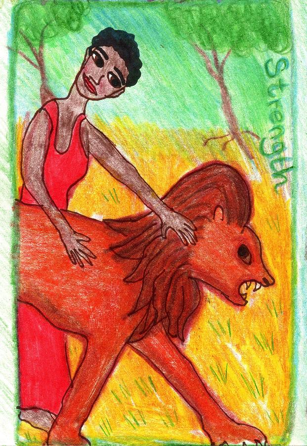 Tarot Drawing - The Glowing Tarot Strength version 2 by Sushila Burgess Tarot Drawing - The Glowing Tarot Strength version 2 by Sushila Burgess