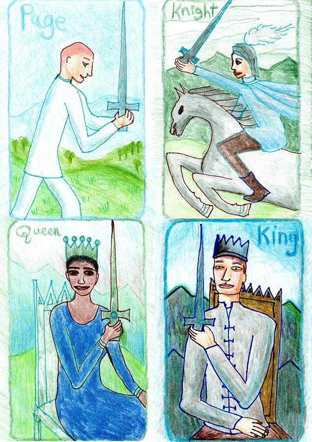 Tarot Drawing - The Glowing Tarot Swords 11 to 14 by Sushila Burgess Tarot Drawing - The Glowing Tarot Swords 11 to 14 by Sushila Burgess