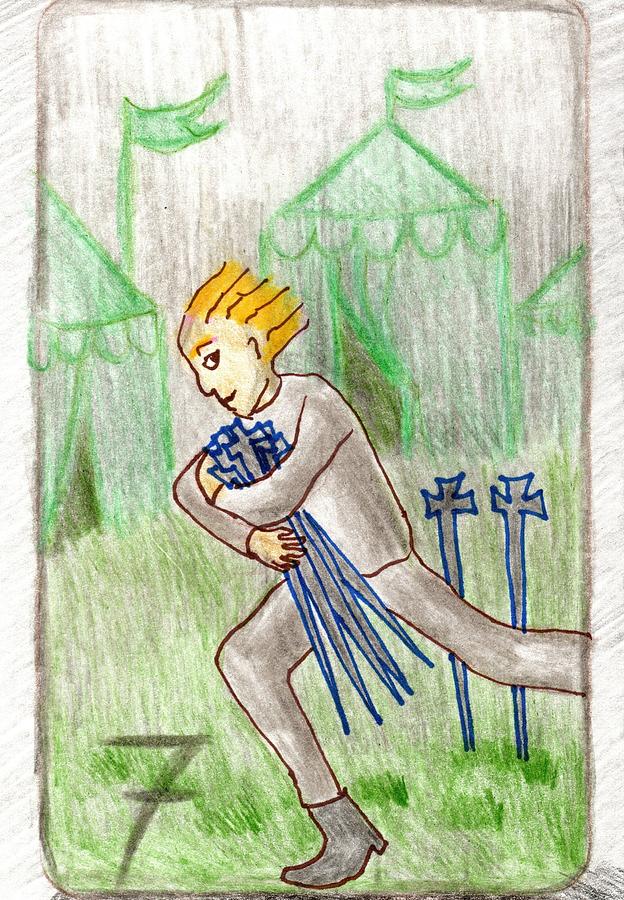 Tarot Drawing - The Glowing Tarot Swords 7 by Sushila Burgess Tarot Drawing - The Glowing Tarot Swords 7 by Sushila Burgess