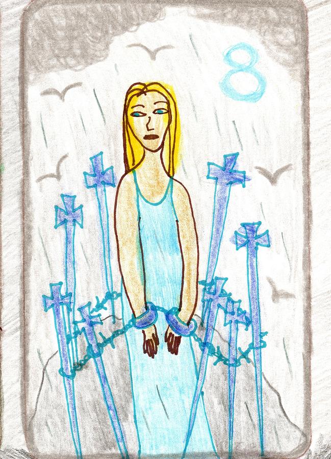 Tarot Drawing - The Glowing Tarot Swords 8 by Sushila Burgess Tarot Drawing - The Glowing Tarot Swords 8 by Sushila Burgess