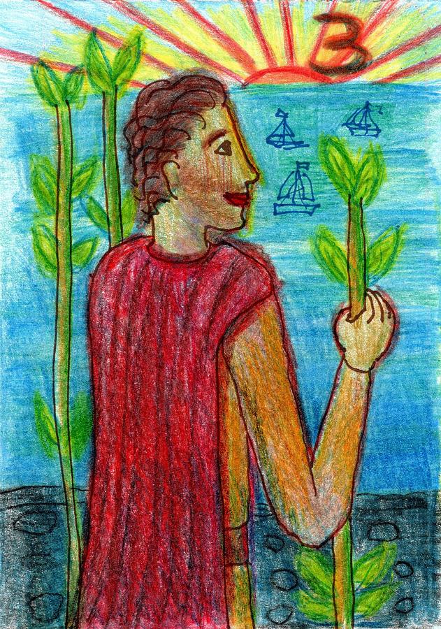 Tarot Drawing - The Glowing Tarot Wands 3 by Sushila Burgess Tarot Drawing - The Glowing Tarot Wands 3 by Sushila Burgess