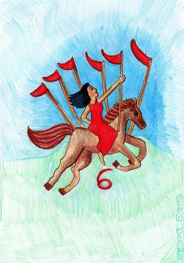 Tarot Drawing - The Glowing Tarot Wands 6 version 2 by Sushila Burgess Tarot Drawing - The Glowing Tarot Wands 6 version 2 by Sushila Burgess