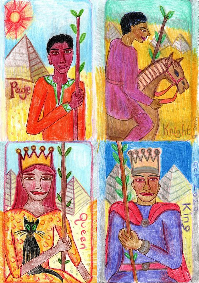 Tarot Drawing - The Glowing Tarot Wands Court Cards by Sushila Burgess Tarot Drawing - The Glowing Tarot Wands Court Cards by Sushila Burgess