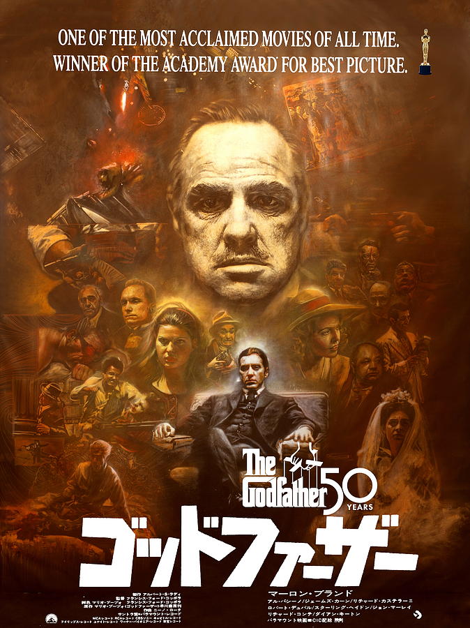 The Godfather 50th Anniversary - Marlon Brando, Al Pacino Japanese Edition Poster Painting by Michael Andrew Law Cheuk Yui