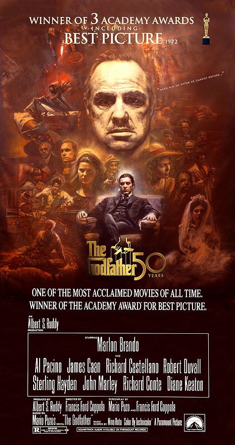 The Godfather 50th Anniversary - Marlon Brando, Al Pacino Original Art Painting Painting by Michael Andrew Law Cheuk Yui