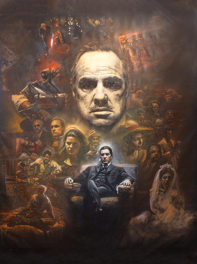 The Godfather - Marlon Brando, Al Pacino Original Art Painting Painting by Michael Andrew Law Cheuk Yui