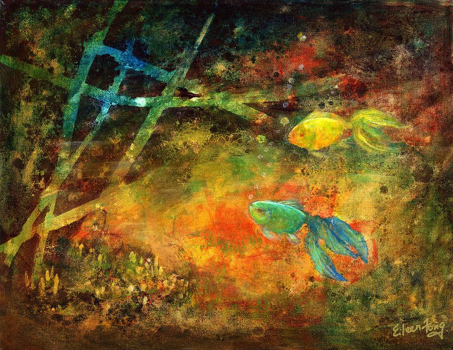Goldfish Painting - The Golden Aquarium by Eileen  Fong