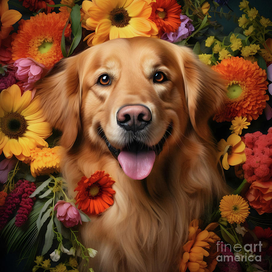 Flower Drawing - The Golden Companion by Vintage Treasure