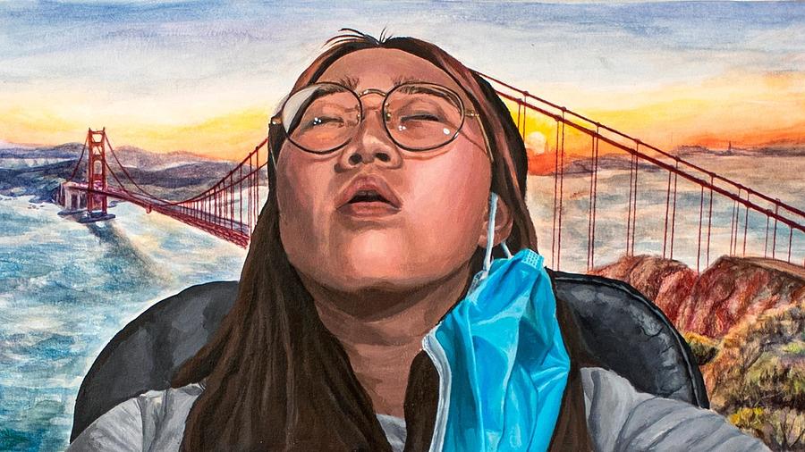 Golden Gate Bridge Painting - The Golden Dream by Jennifer Kim 11th grade by California Coastal Commission