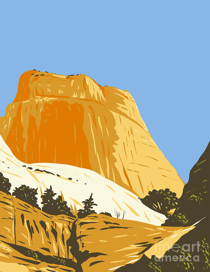 The Golden Throne Rock Formation Dome Mountain In Capitol Reef National Park In Wayne County Utah Wpa Poster Art Digital Art