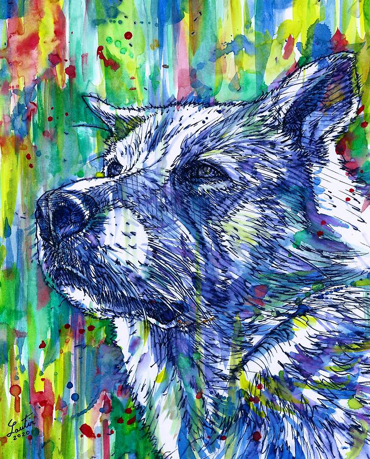 THE GOOD DOG - watercolor and ink portrait Painting by Fabrizio Cassetta