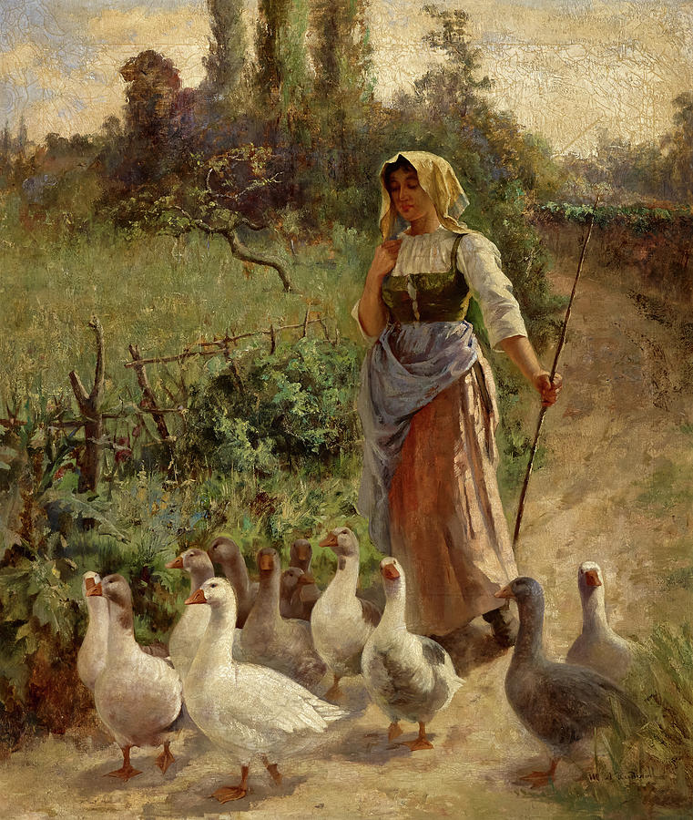 Goose Painting - The Goose Girl, Picardy, France by Margaret Rudisill
