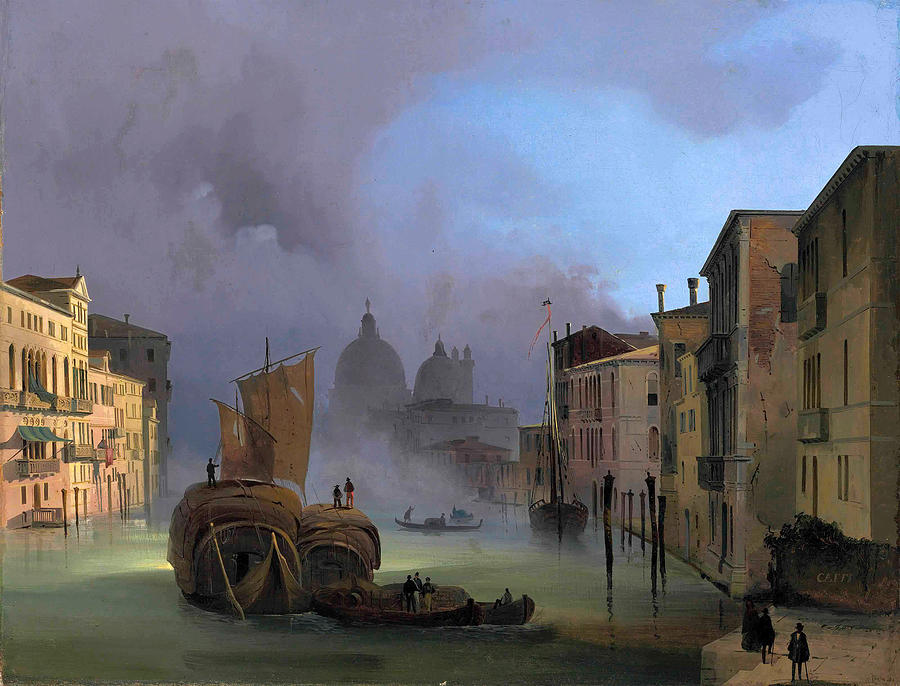 The Grand Canal, Venice, from the Ponte dellAccademia, with Santa Maria della Salute  Painting by Ippolito Caffi