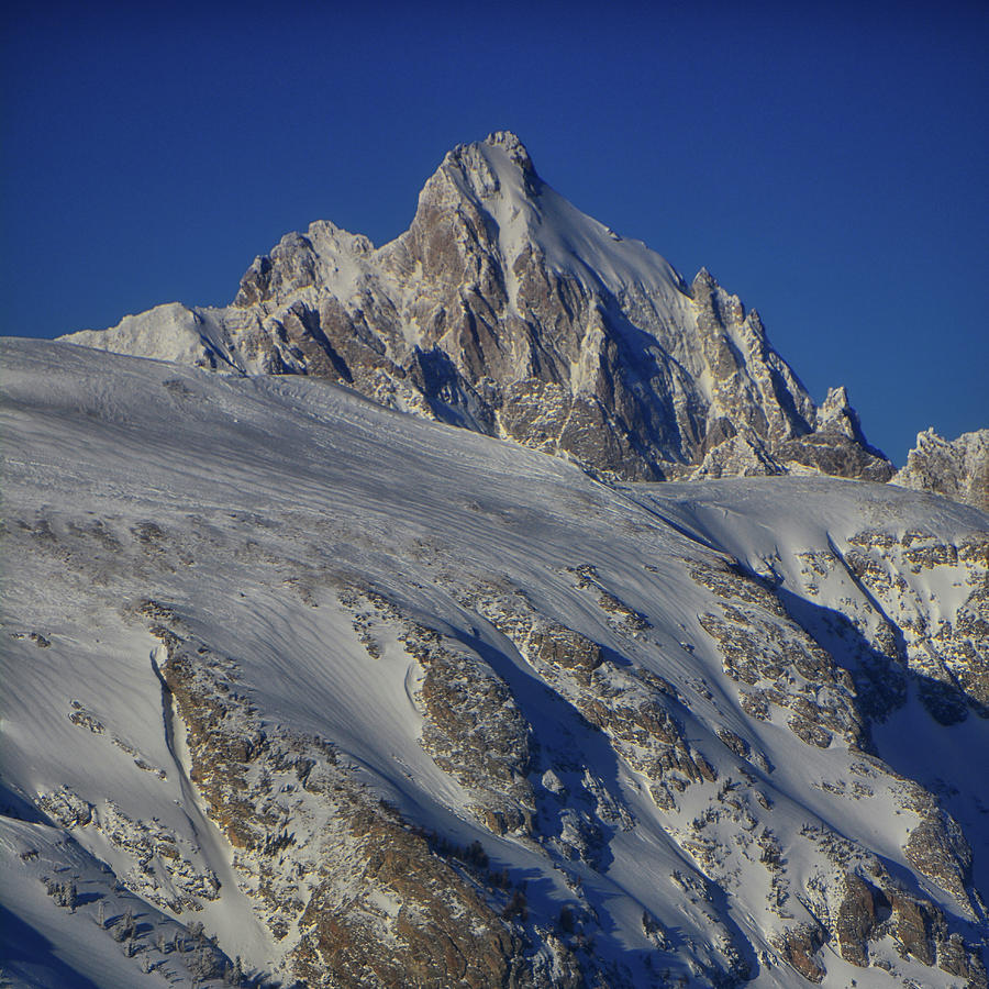 The Grand Teton from Rendezvous Mountain Square Photograph by Raymond Salani III