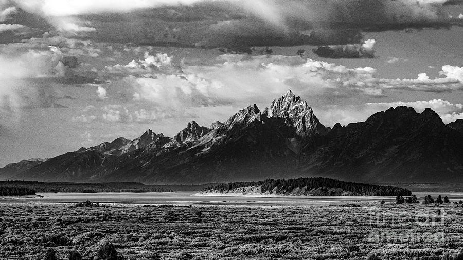 Yellowstone National Park Digital Art - The Grand Tetons - Black And White by Anthony Ellis